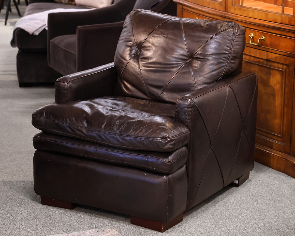 Dark Chocolate Leather Track Arm Chair