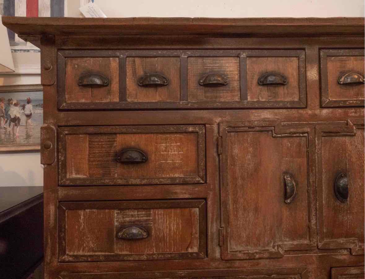 Arhaus Rustic Wooden 6 Drawer 4 Door Metal Cup Handles Accent Sideboard Chest