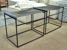 Pair of Blue Dot 'Common ' Black Leather  Stools with Metal Legs