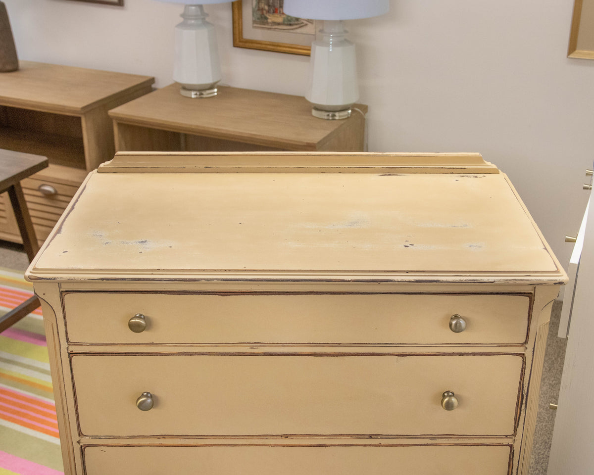 Solid Mahogany 5 Drawer Chest Distressed in Muted Nude