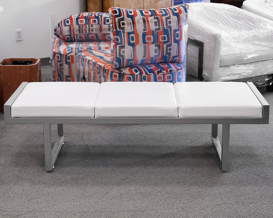 White Leather and Chrome 3-Cushion Bench