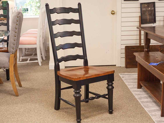 Pair of Black Finish Ladder Back Dining Chairs with Maple Seats
