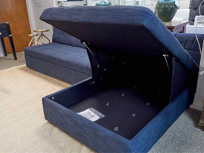 Blue Upholstered Modern Bench Cushion Reversible  Sectional with Storage Chaise