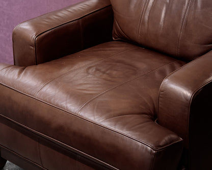 Ethan Allen Brown Leather Club Chair and Ottoman