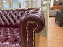 Burgundy Tufted Leather Chesterfield Sofa