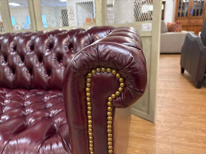 Burgundy Tufted Leather Chesterfield Sofa