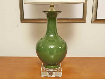 Porcelain Pine Green Vase Egg Shell Shade Table Lamp