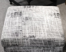 Bassett Custom Ottoman in Grey & White Sketch Abstract on Brushed Stainless Legs