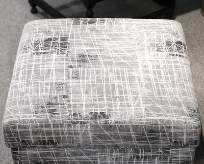 Bassett Custom Ottoman in Grey & White Sketch Abstract on Brushed Stainless Legs