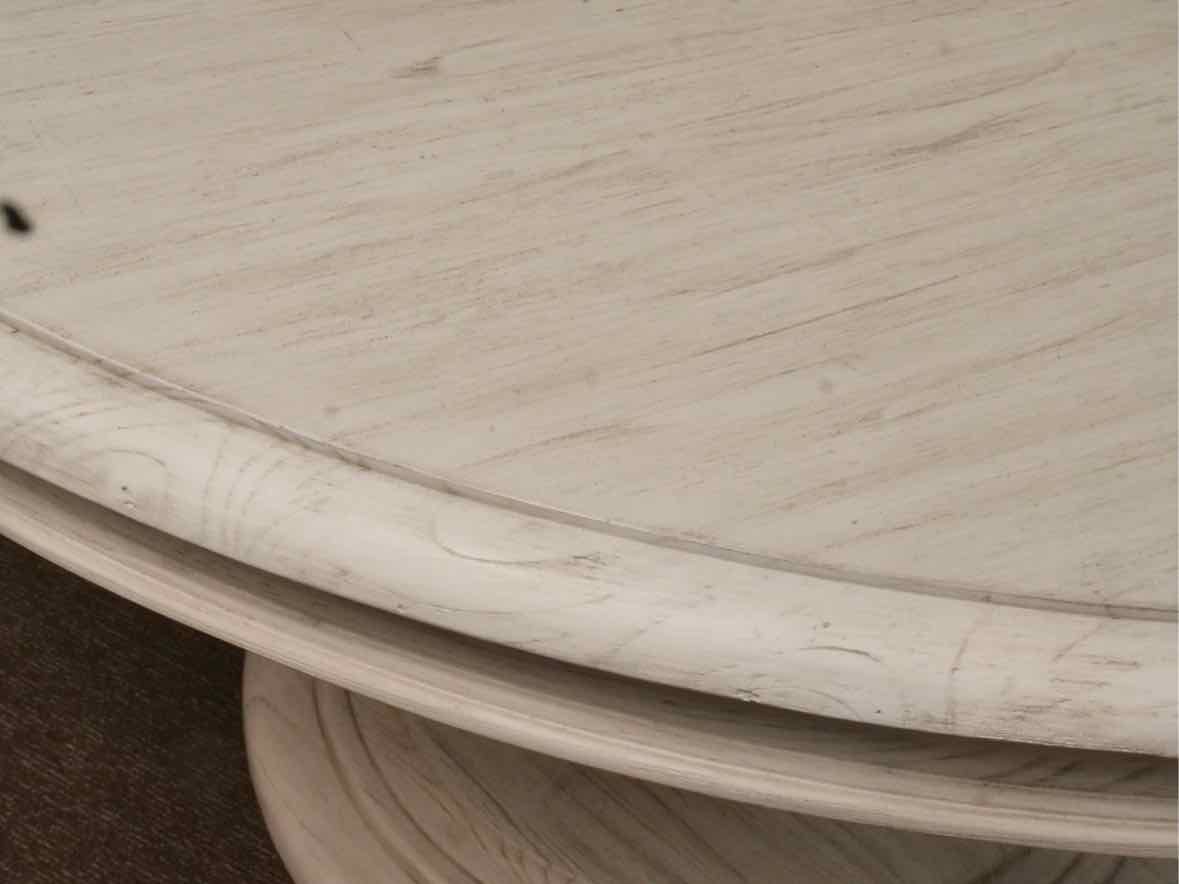White Driftwood Finish Round  Pedestal Dining Table
