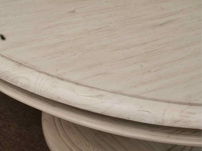 White Driftwood Finish Round  Pedestal Dining Table
