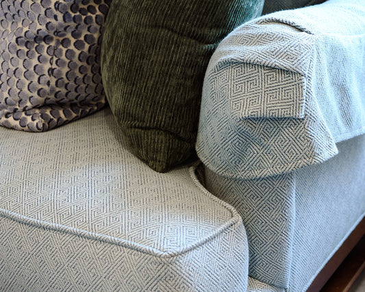 Wellesley Hall Geometric Blue Upholstered Sofa