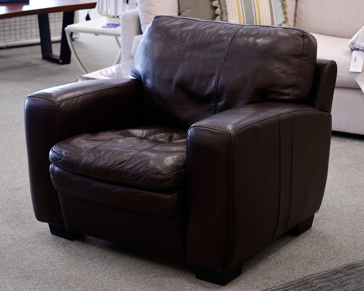Brown Leather Track Arm Chair