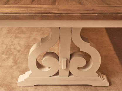 Trestle Style Espesso Finish Oak 'Sand' Finish Base Dining Table