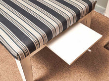 Blue Striped Fabric White Finish Legs Ottoman