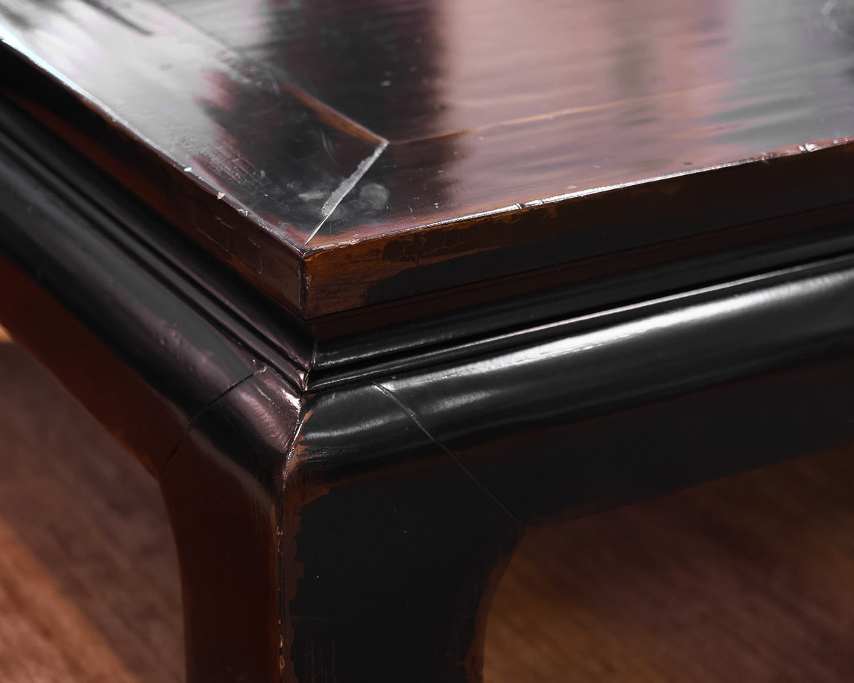 Asian Style Cocktail Table in Black Lacquer Rub-Through Finish