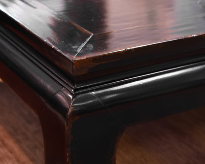 Asian Style Cocktail Table in Black Lacquer Rub-Through Finish