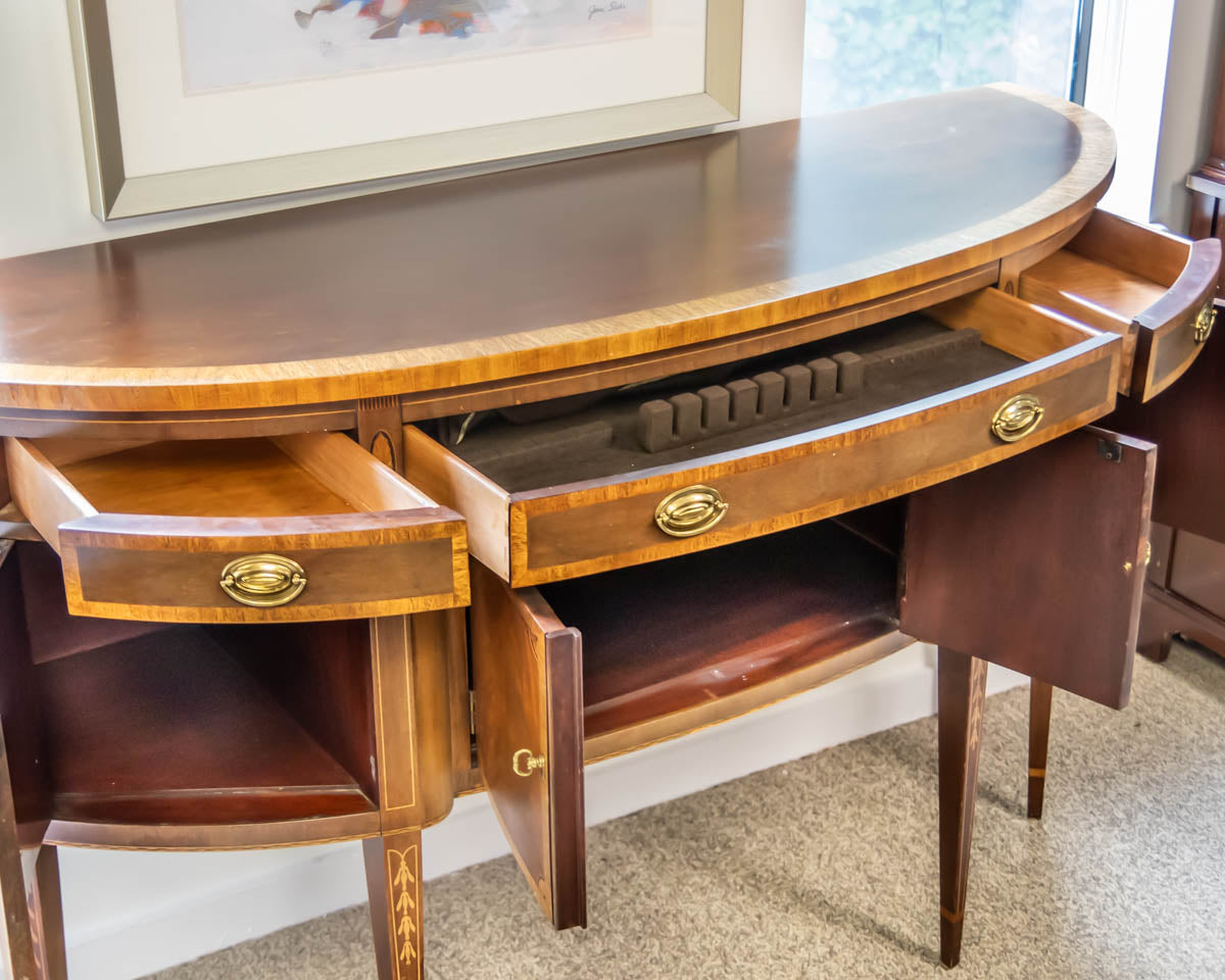 Hickory Inlaid Wood  Mahogany Server W/Turned Tapered Legs
