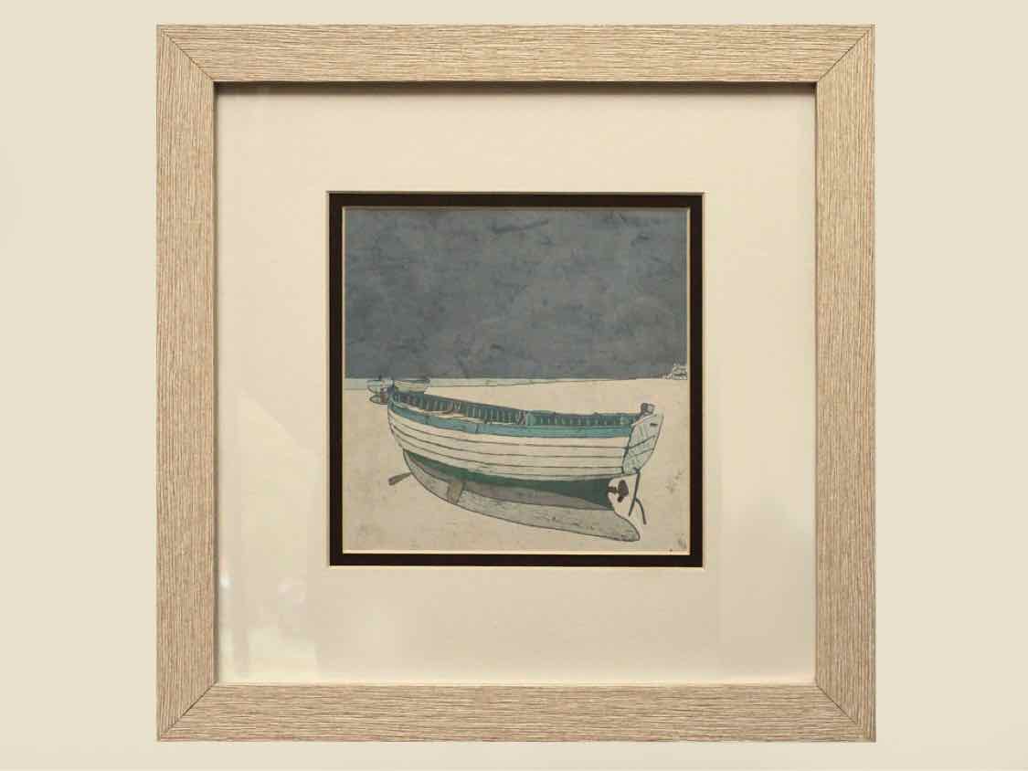 'Docked  Ashore ' Art Print Double Matted Dritwood Frame