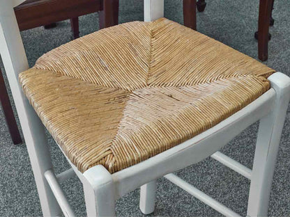 Set of 3 Ballard Designs Lemans Counter Stools in Cream with Rush Seats