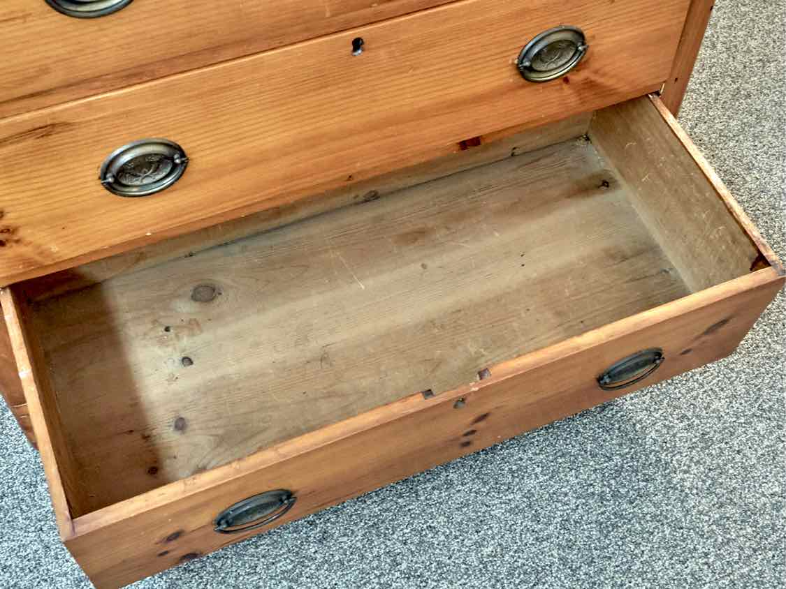 Pine 3-Drawer Chest with Oval Brass Ring Pulls