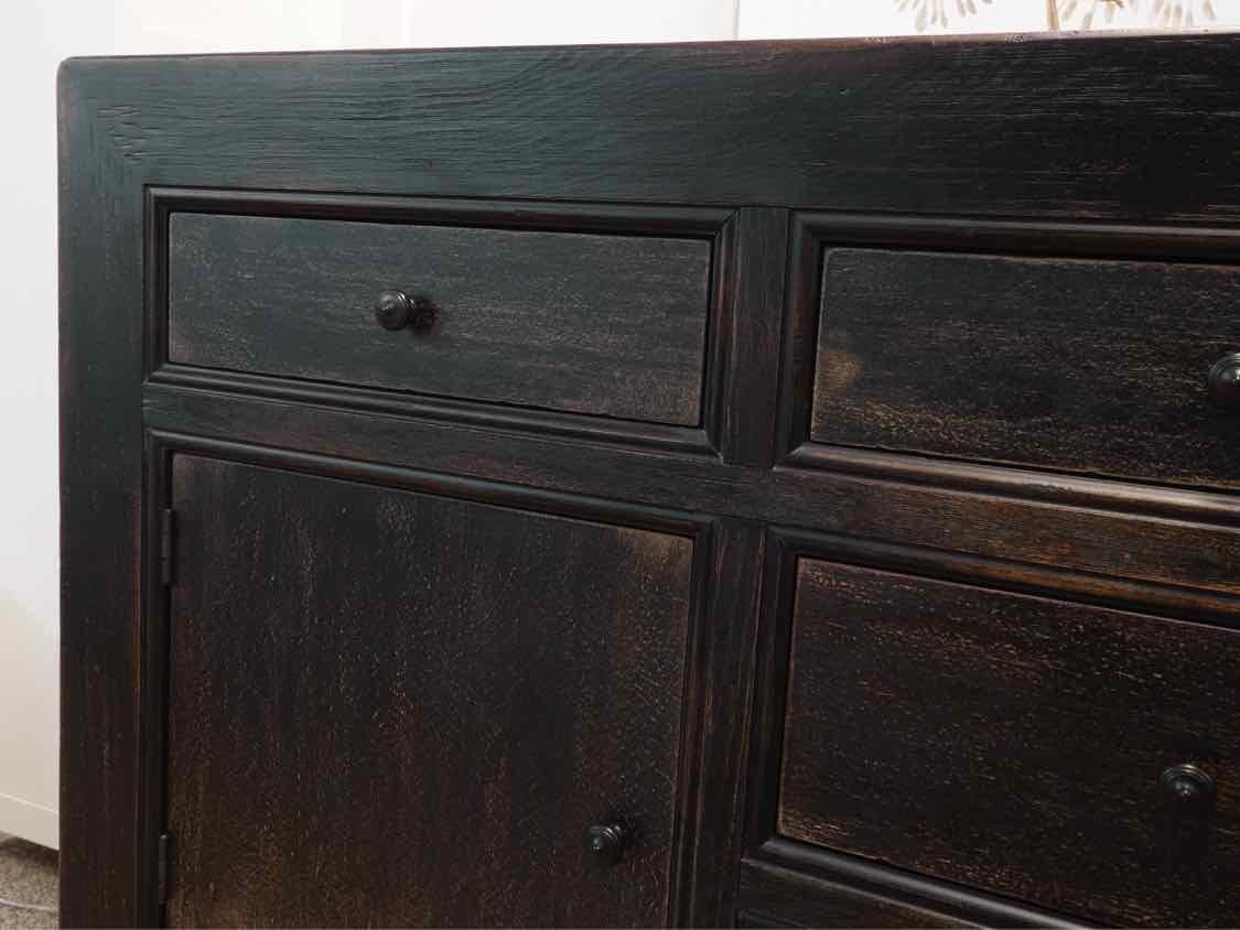 Media Furniture/Sideboard in Black Rubbed Finish with 5 Drawers & 2 Doors