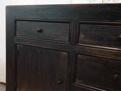 Media Furniture/Sideboard in Black Rubbed Finish with 5 Drawers & 2 Doors