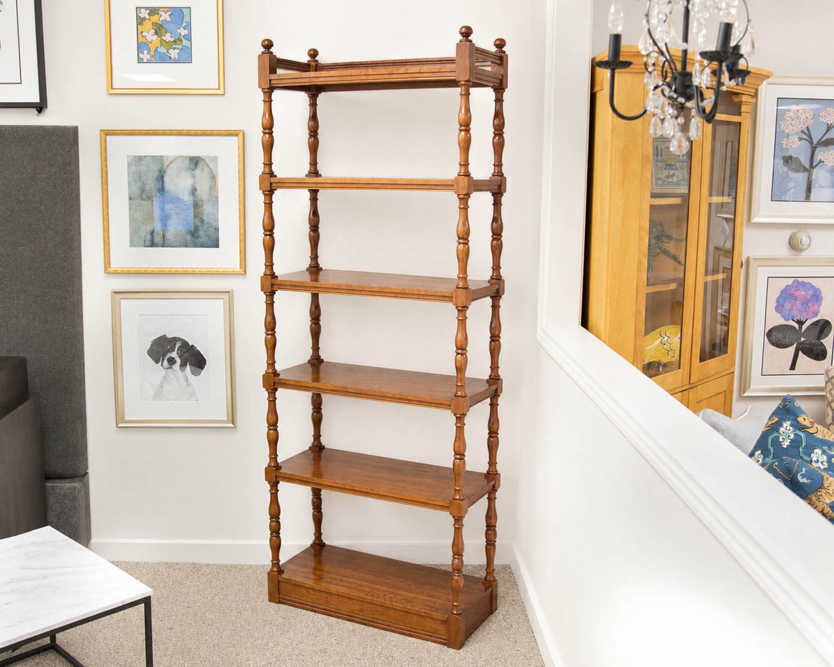Walnut Six Tier Etagere On Turned Spindle Columns
