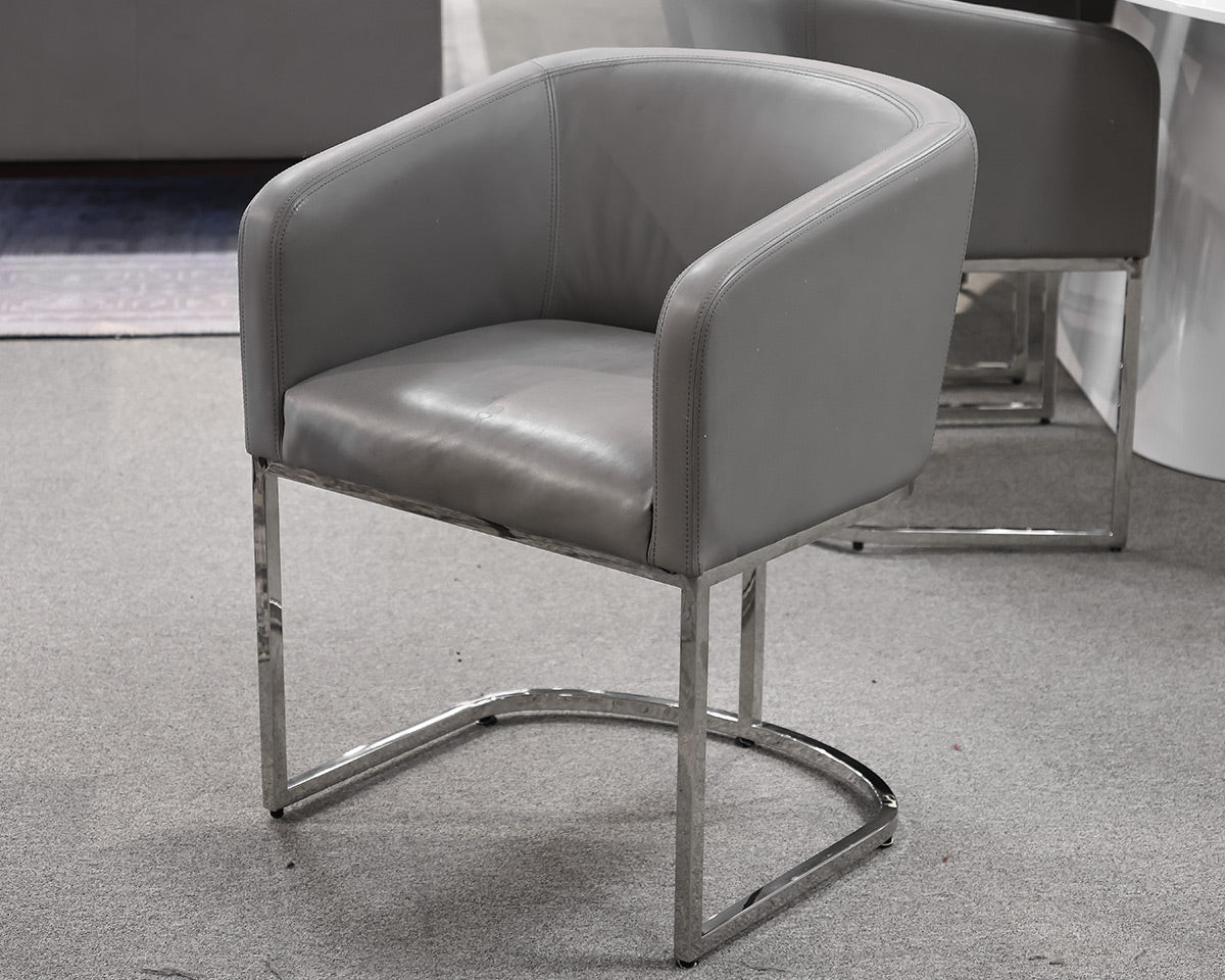 Set of 6 Restoration Hardware Emery Barrelback Leather Dining Chairs in Grey