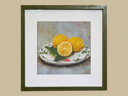 Matted Print of Lemons in Scalloped Green Frame