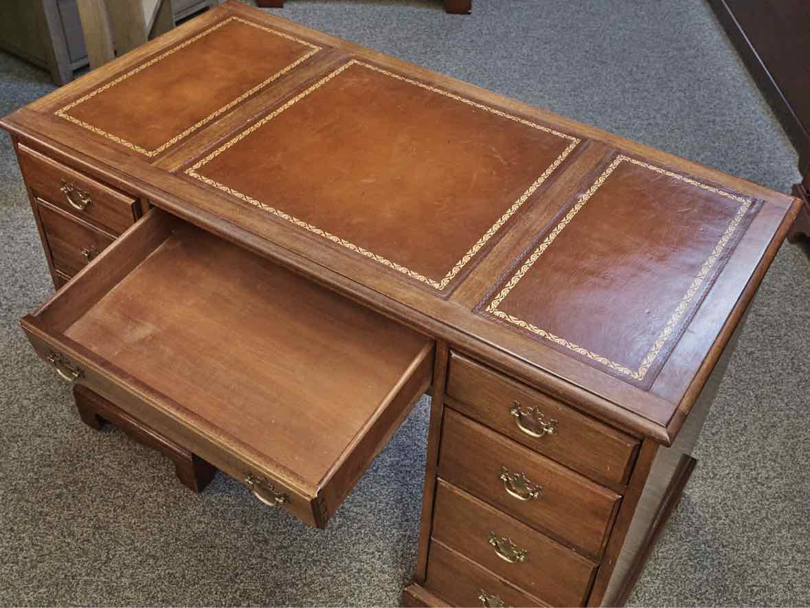 Vintage Mahogany Leather Top Desk