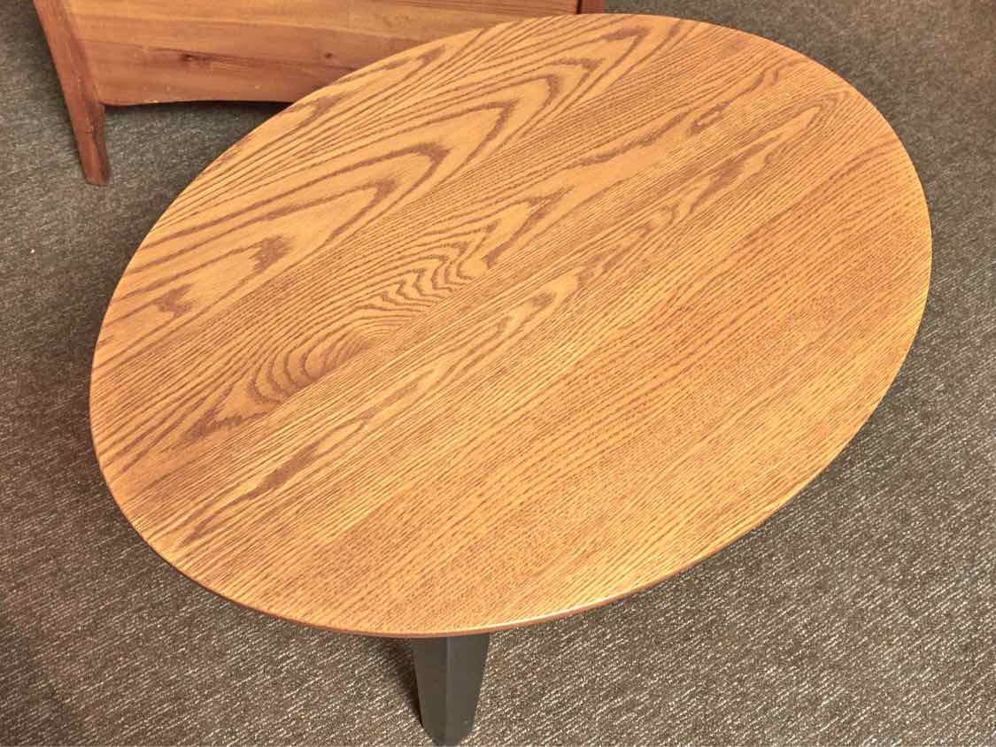 Oak Oval Top Black Finish Legs 1 Drawer Cocktail Table