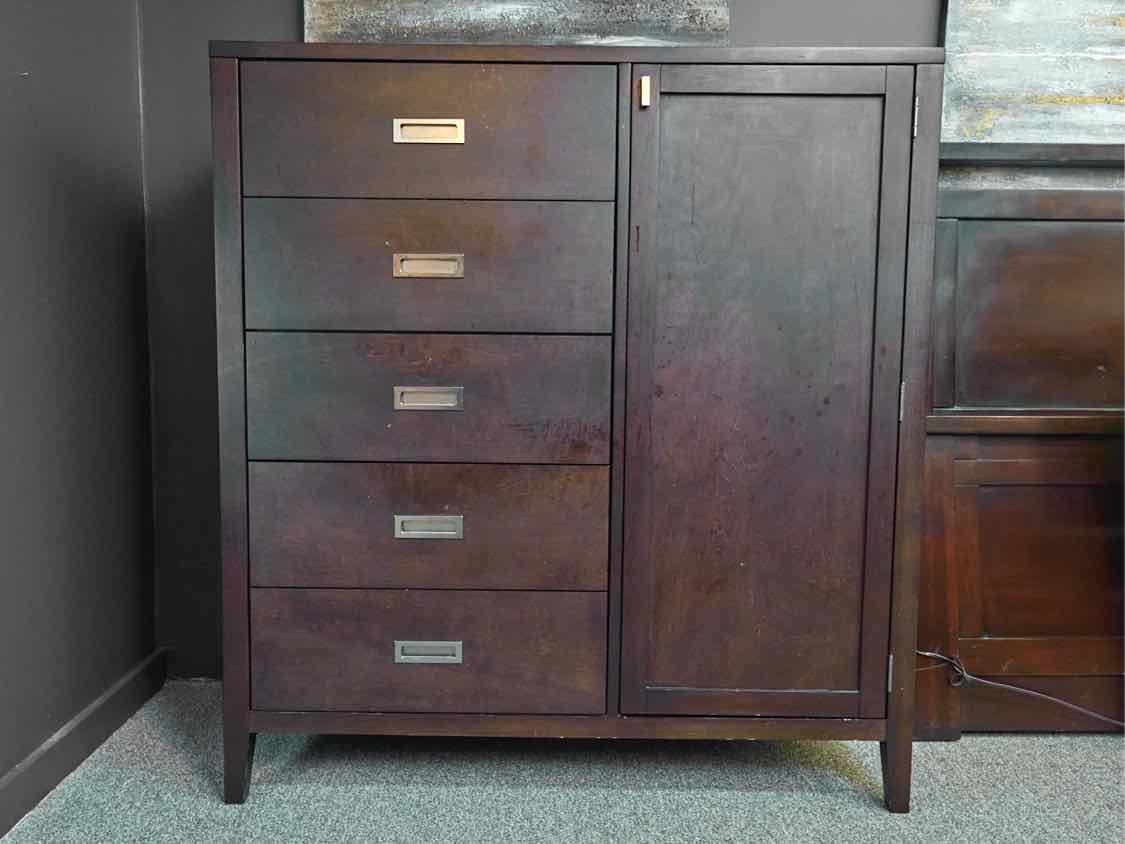 Crate & Barrel 5-Drawer Door Chest in Dark Finish with Campaign Pulls