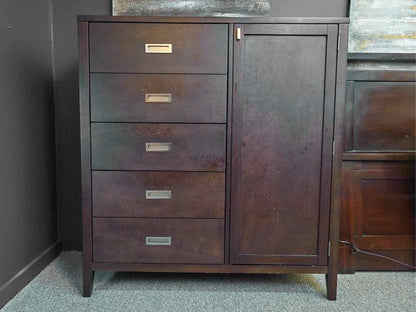 Crate & Barrel 5-Drawer Door Chest in Dark Finish with Campaign Pulls