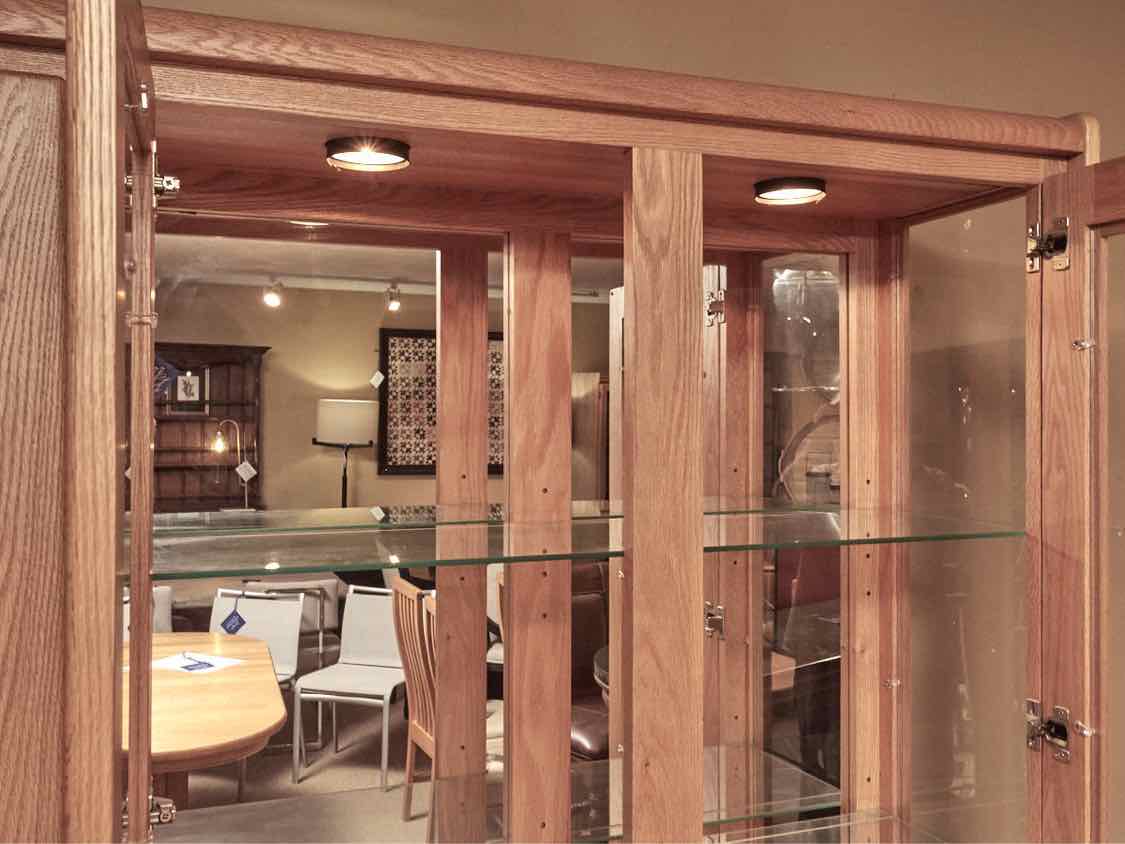 Vermont Hale  Oak Glass Doors  3 Drawer 3 Door & Glass Shelves  Hutch