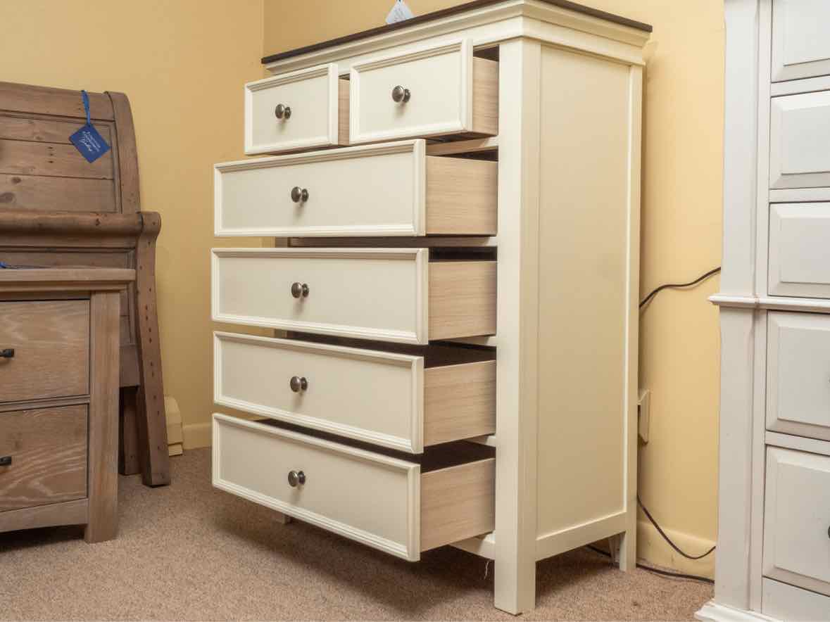 Ashley Furniture Cream Finish 6 Drawer Chest with Nickel Knobs
