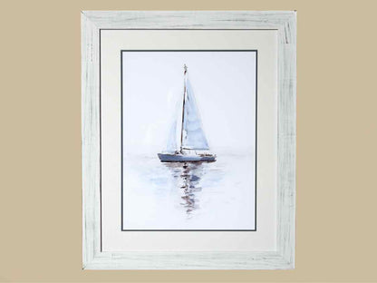 'Mirrored Sailboat II' Double Matted Art Print In White Washed Frame