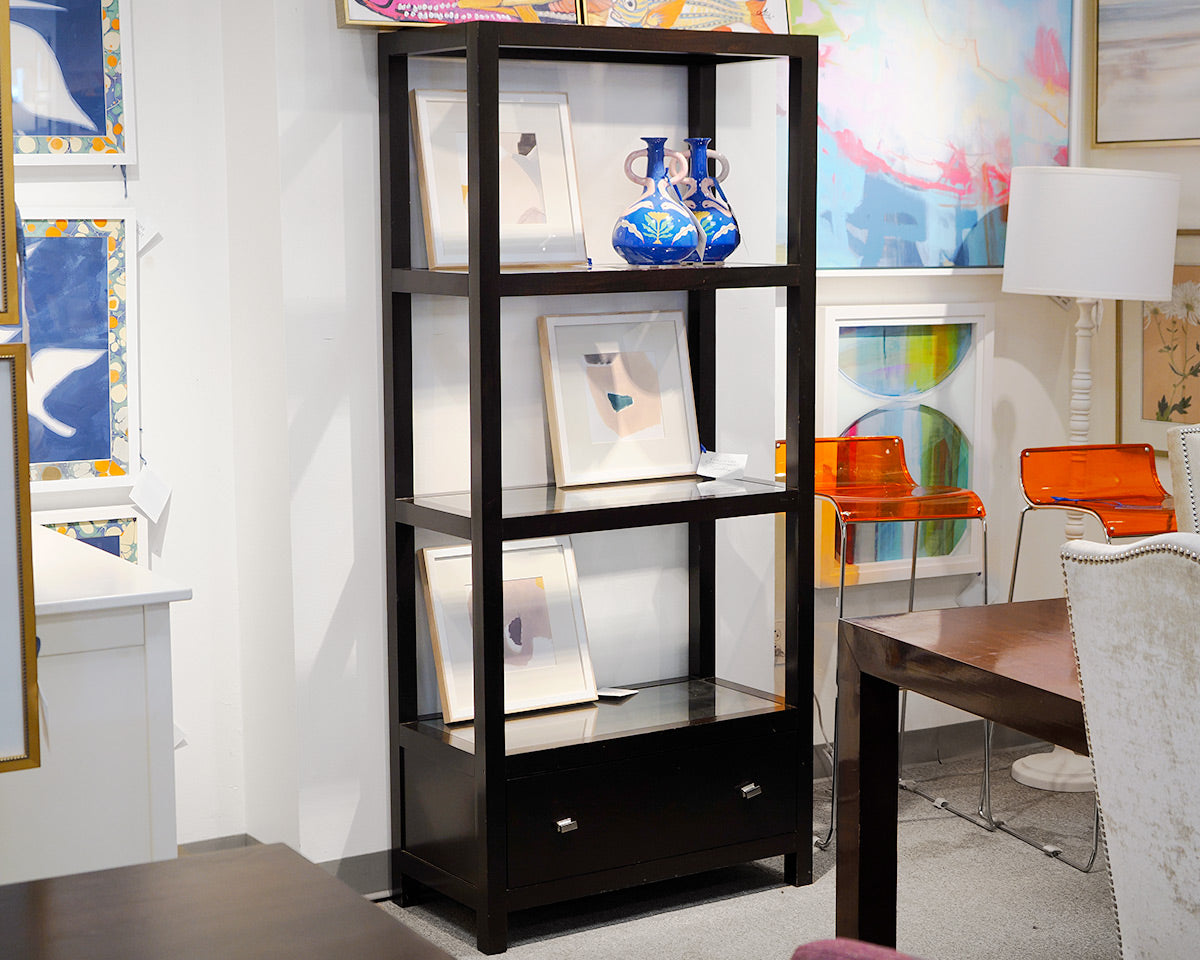 Espresso Finish Etagere With Glass Shelves