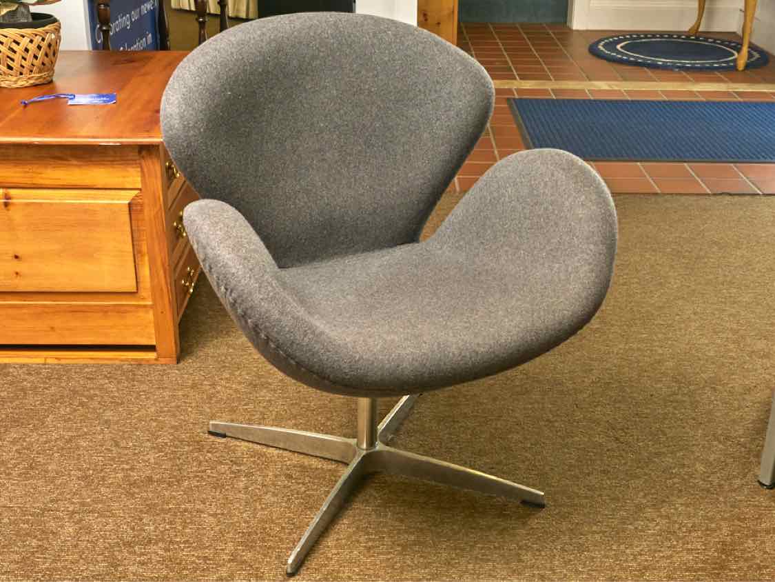 Pair of Grey Felt  Upholstered Swivel  Chairs with Steel Base