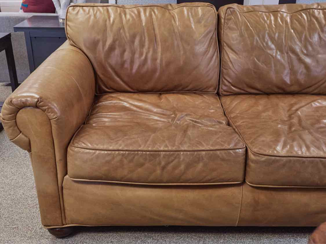 RH Saddle Brown leather 3 Cushion Sofa