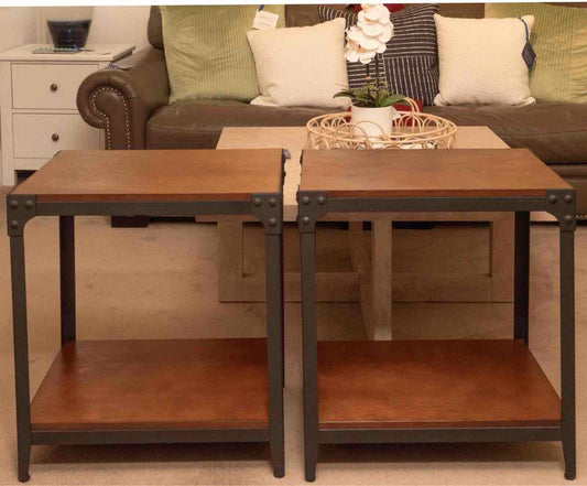 Pair Of Stained Ash Metal Legs Side Tables
