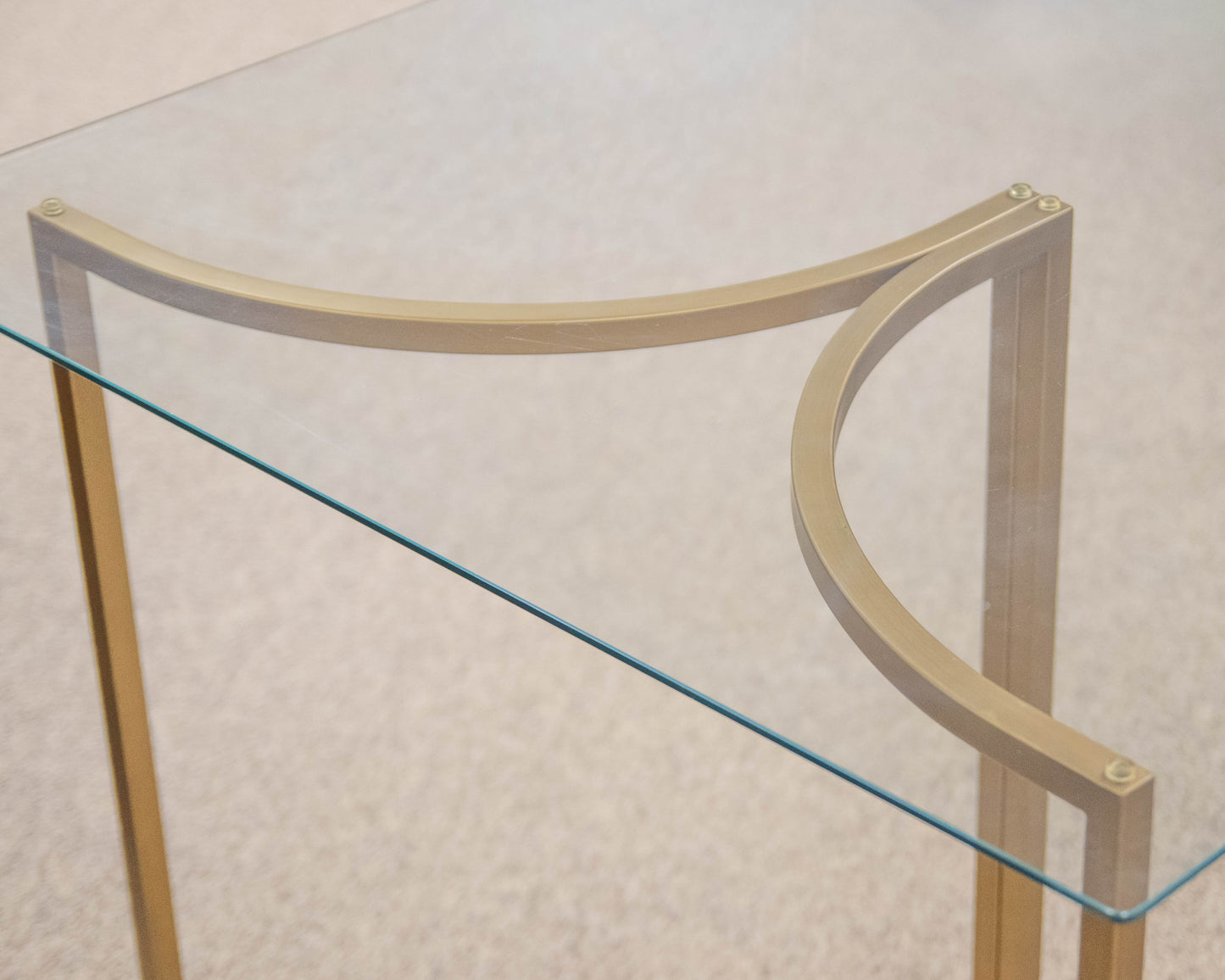 West Elm Rectangular Glass Top Dining Table on Brass Finish Base