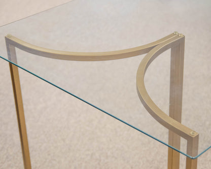 West Elm Rectangular Glass Top Dining Table on Brass Finish Base