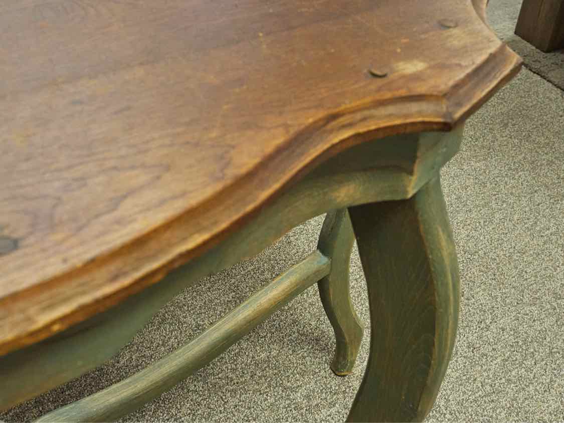 Rustic Demilune Console with Dark Pine Top and Green Base