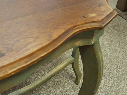 Rustic Demilune Console with Dark Pine Top and Green Base