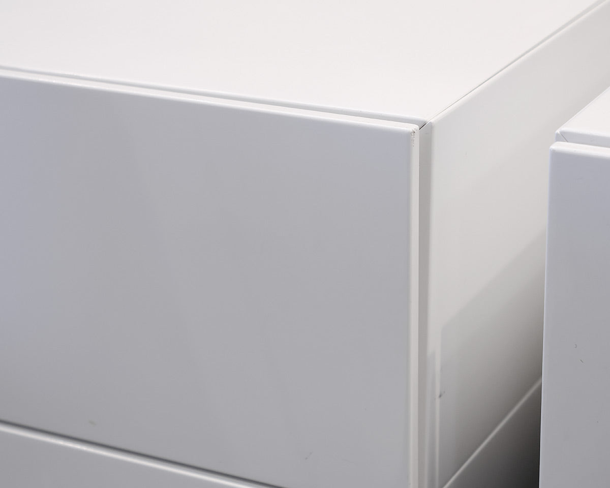 Three Drawer White Lacquer Nightstands