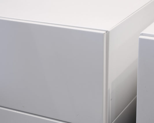 Three Drawer White Lacquer Nightstands