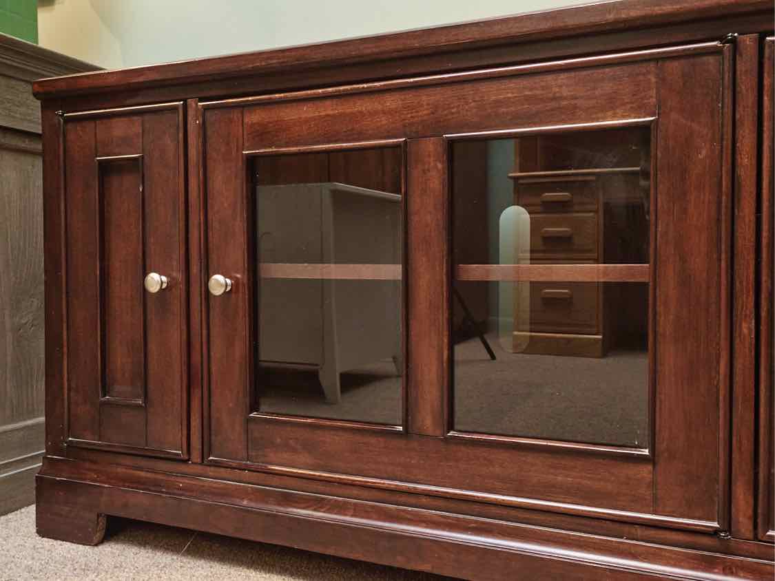 Cherry Stain Media Furniture with Glass Door & 2 Wood Doors