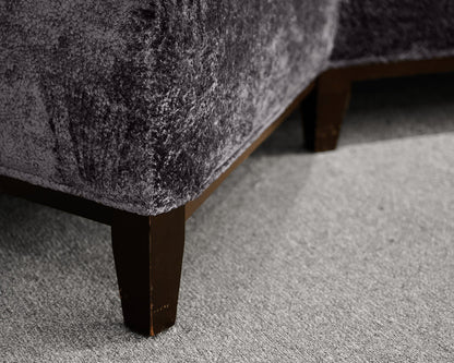 Custom Low Profile Wing Back Blue Silk Sofa