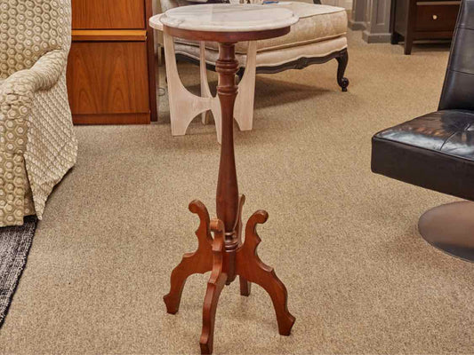 Mahogany Plant Pedestal with White Marble Top